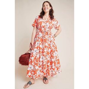 Maeve Janae Floral Maxi Shirtdress Orange 22W